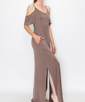 BAMBOO COLD SHOULDER MAXI DRESS