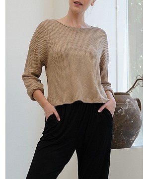 BAMBOO WAFFLE LOOSE CROP T