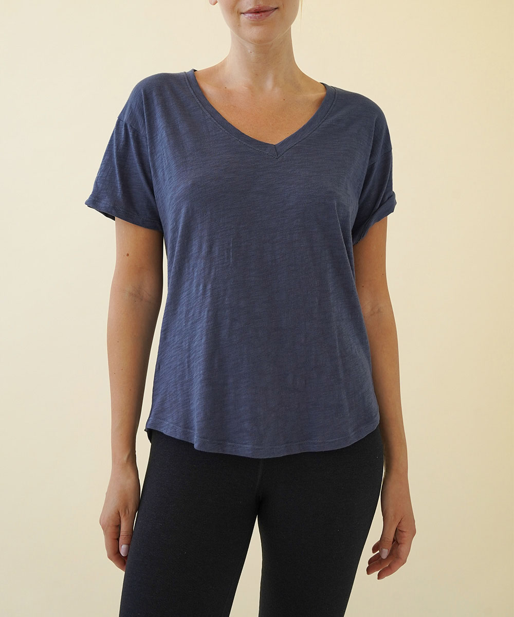 COTTON SLUB V NECK HER T