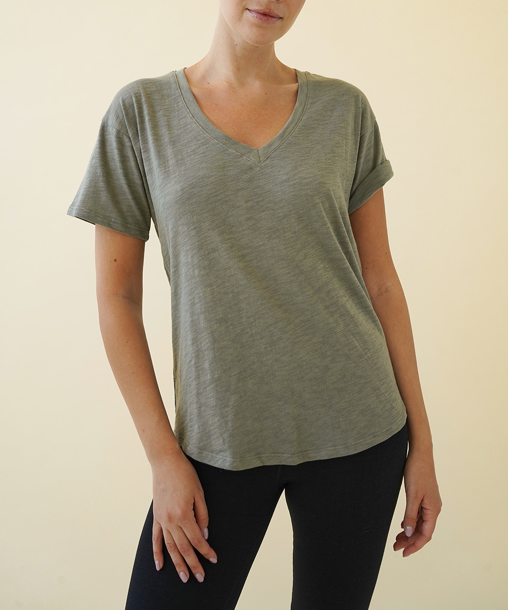 COTTON SLUB V NECK HER T