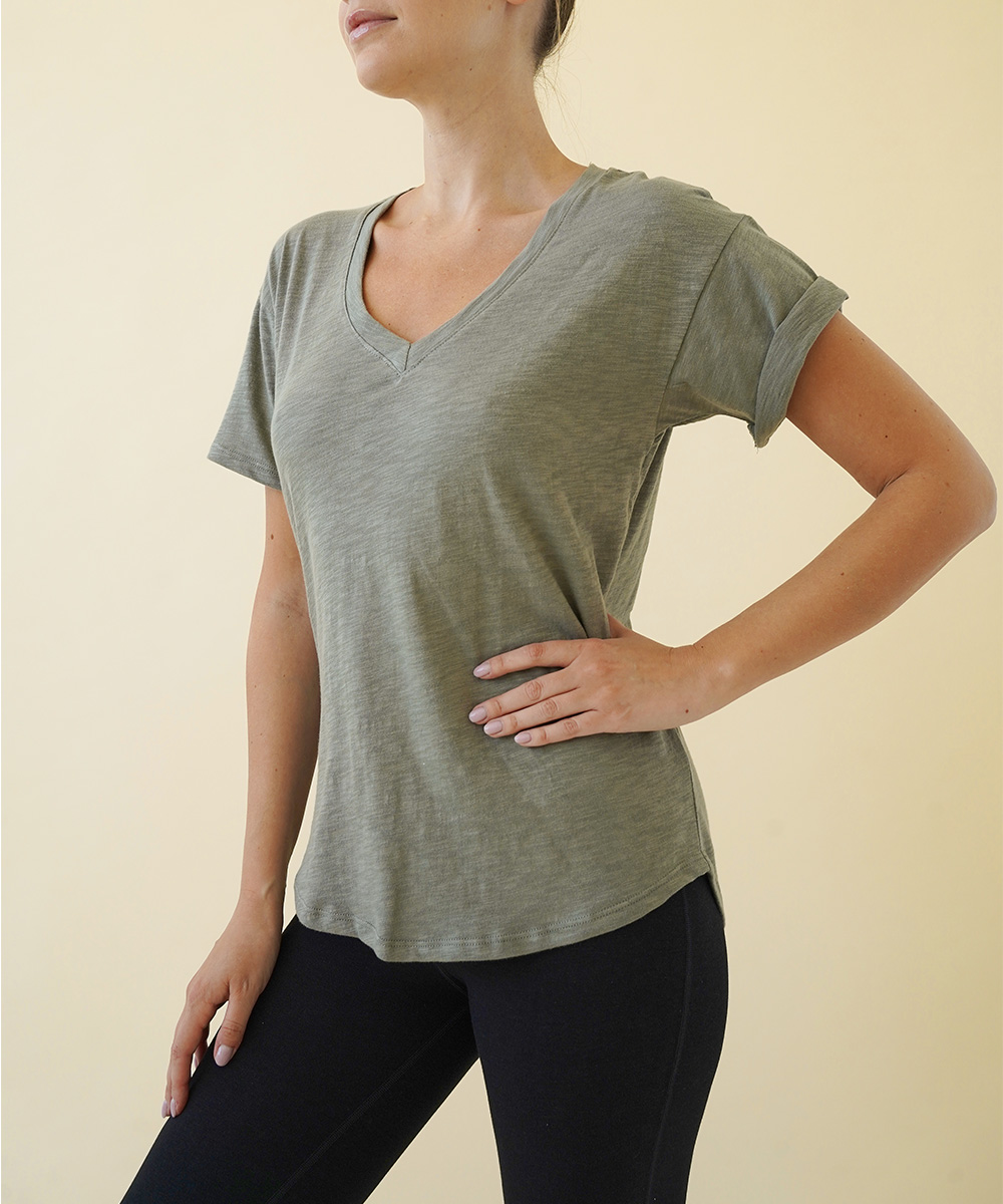 COTTON SLUB V NECK HER T