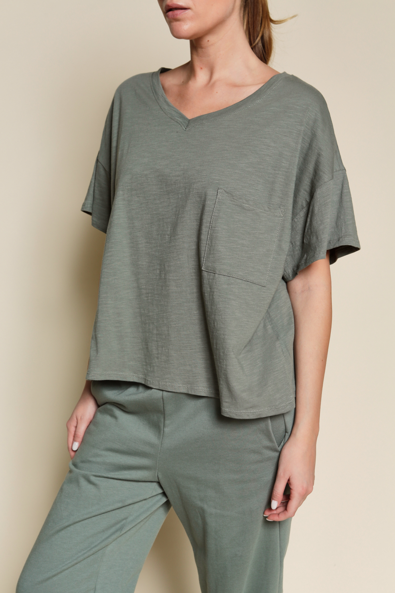 Genderless V Neck Crop T