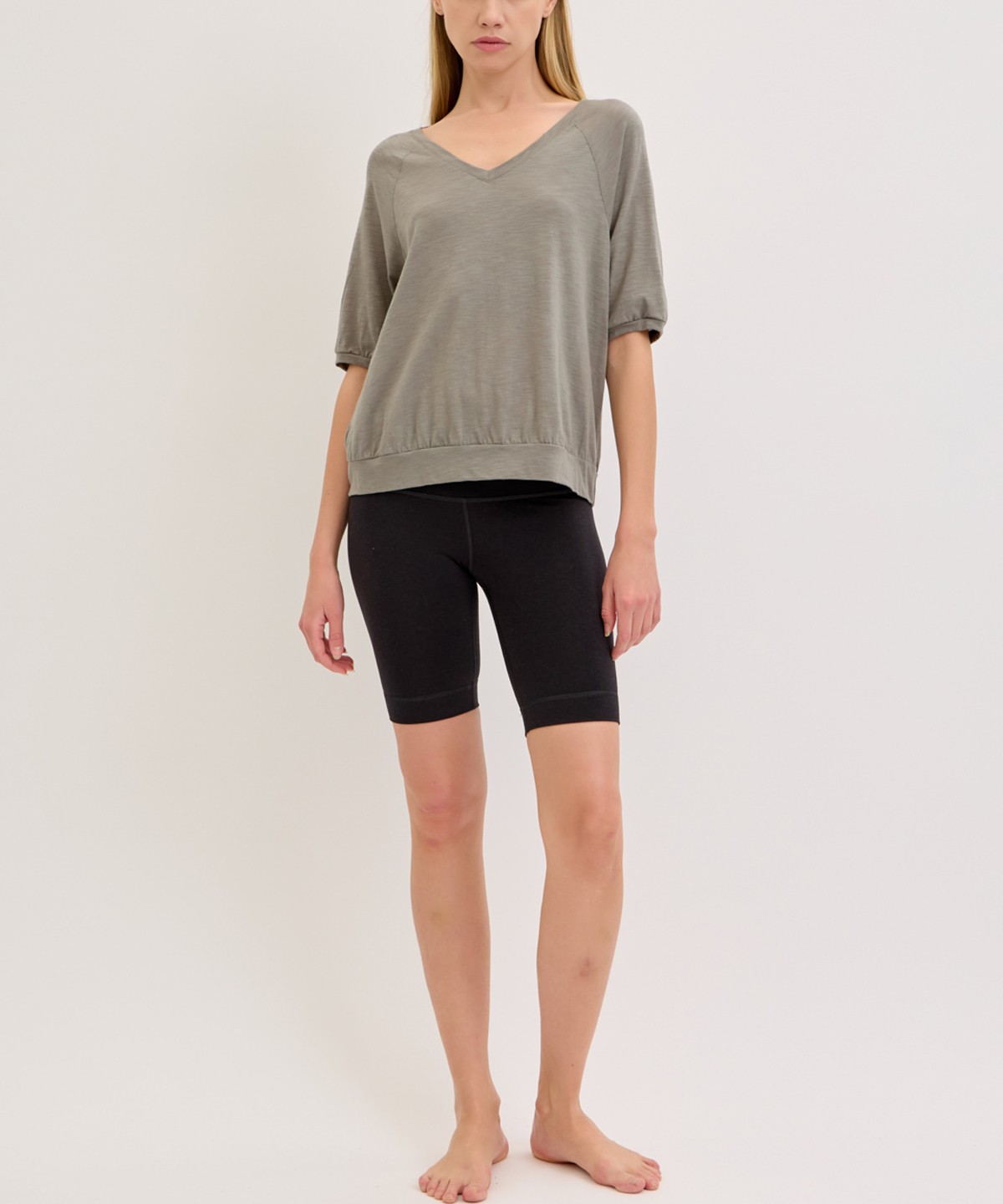 BAMBOO COTON SLUB V NECK BOTTOM BAND