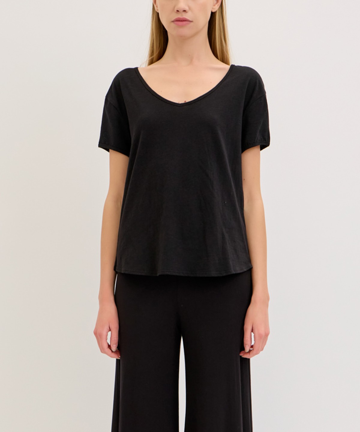 BAMBOO COTTON SLUB SCOOP NECK CAP SLEEVE