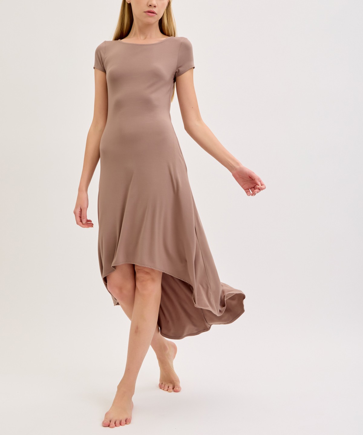 BAMBOO CAP SLEEVE HIGH-LOW DRESS